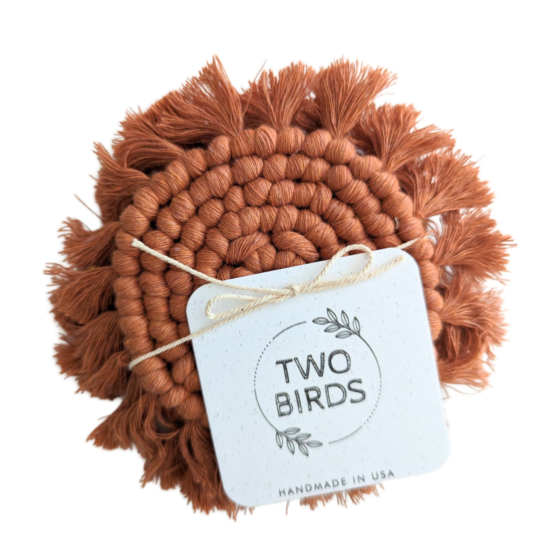 Macrame Set of 2 Coasters - Terracotta
