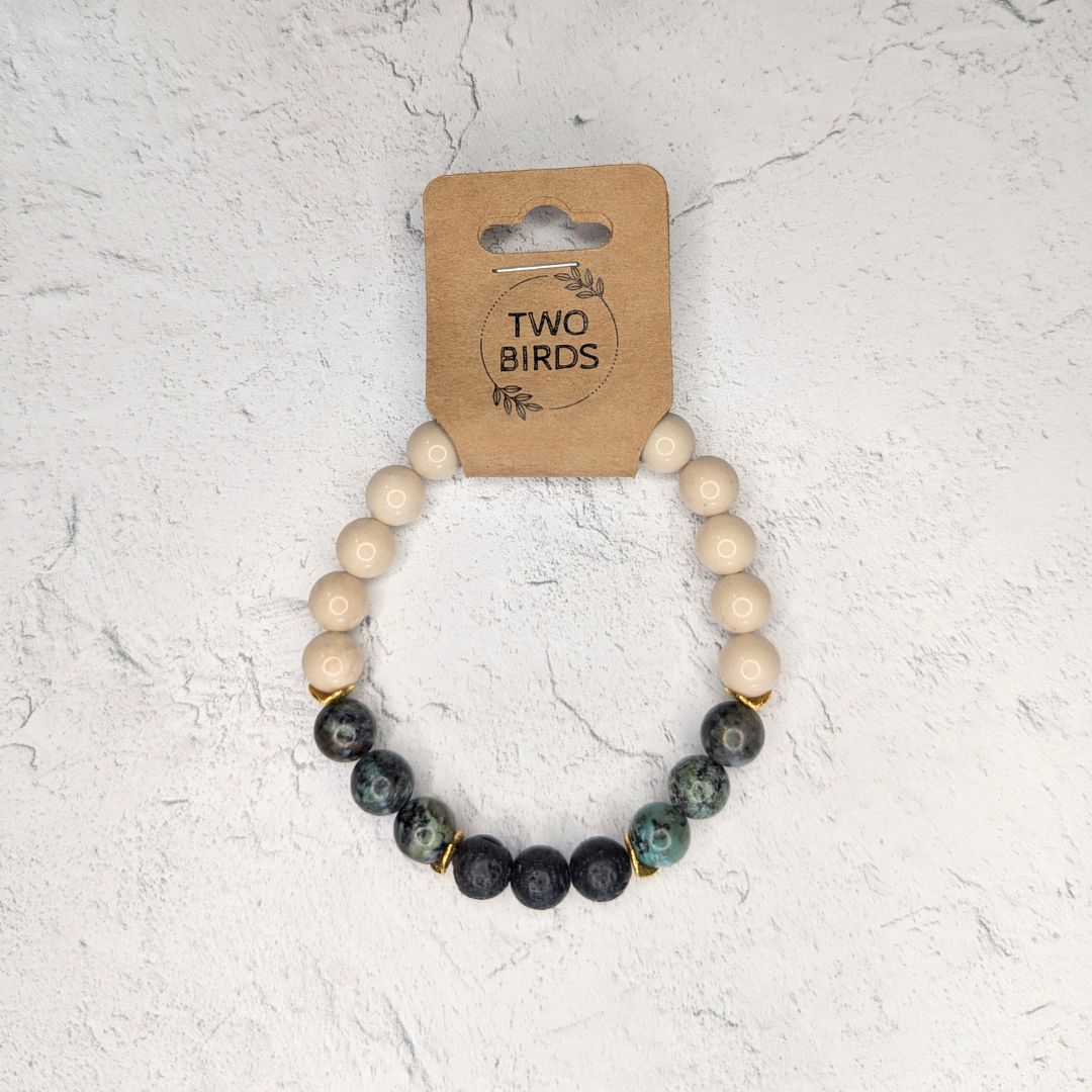 Gemstone Diffuser Bracelet - Riverstone + African Turquoise + Lava Rock