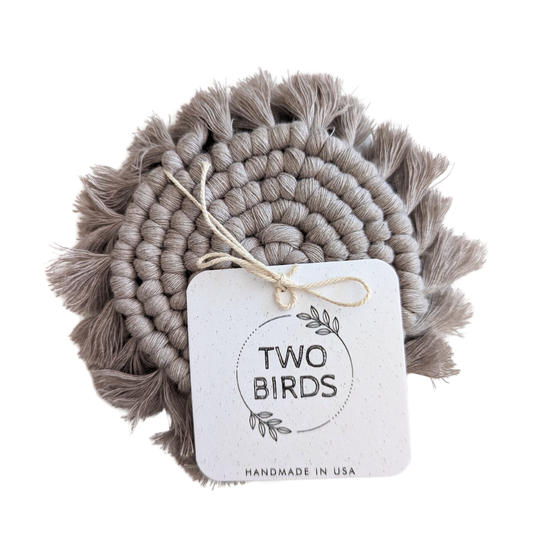 Macrame Set of 2 Coasters - Fog