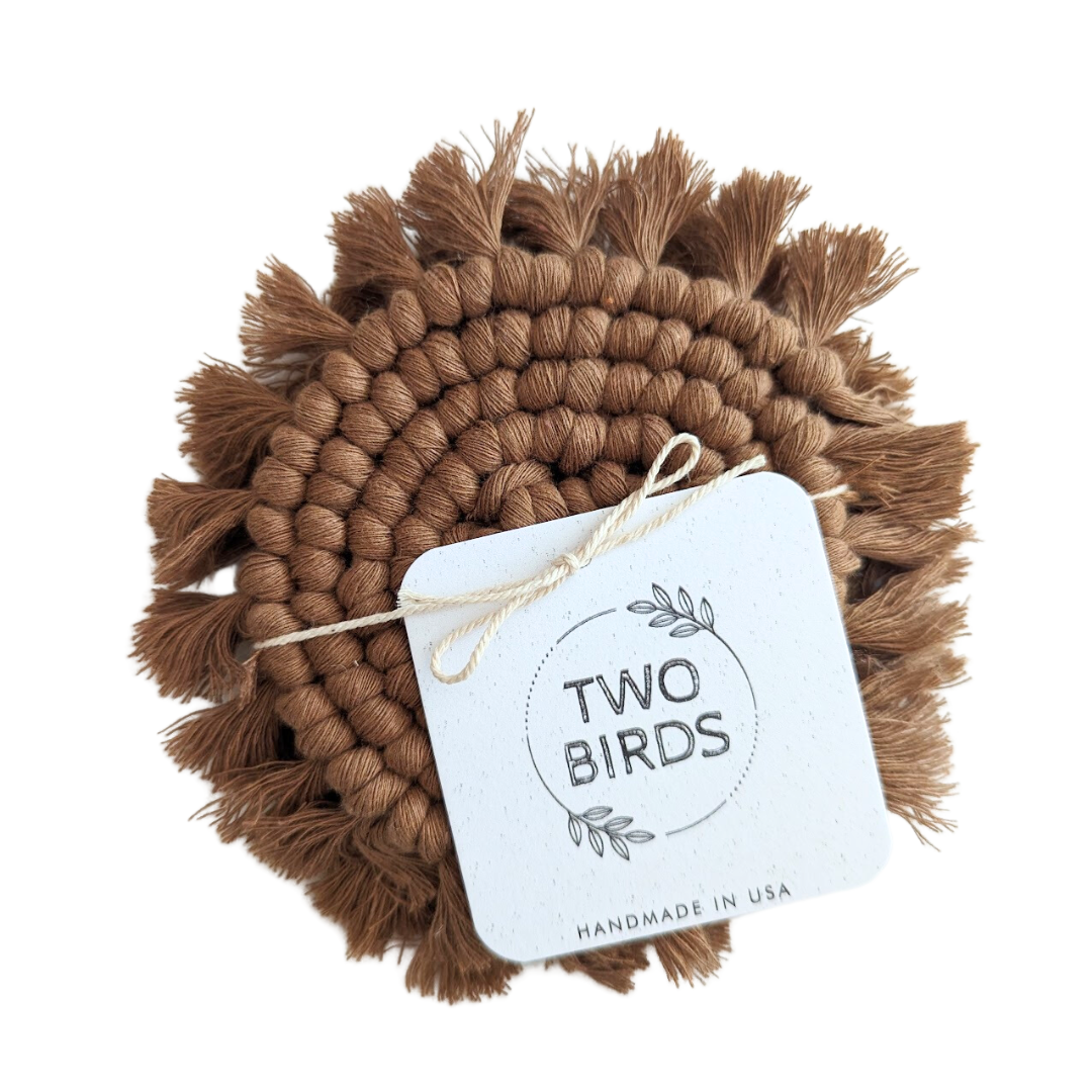 Macrame Set of 2 Coasters - Caramel