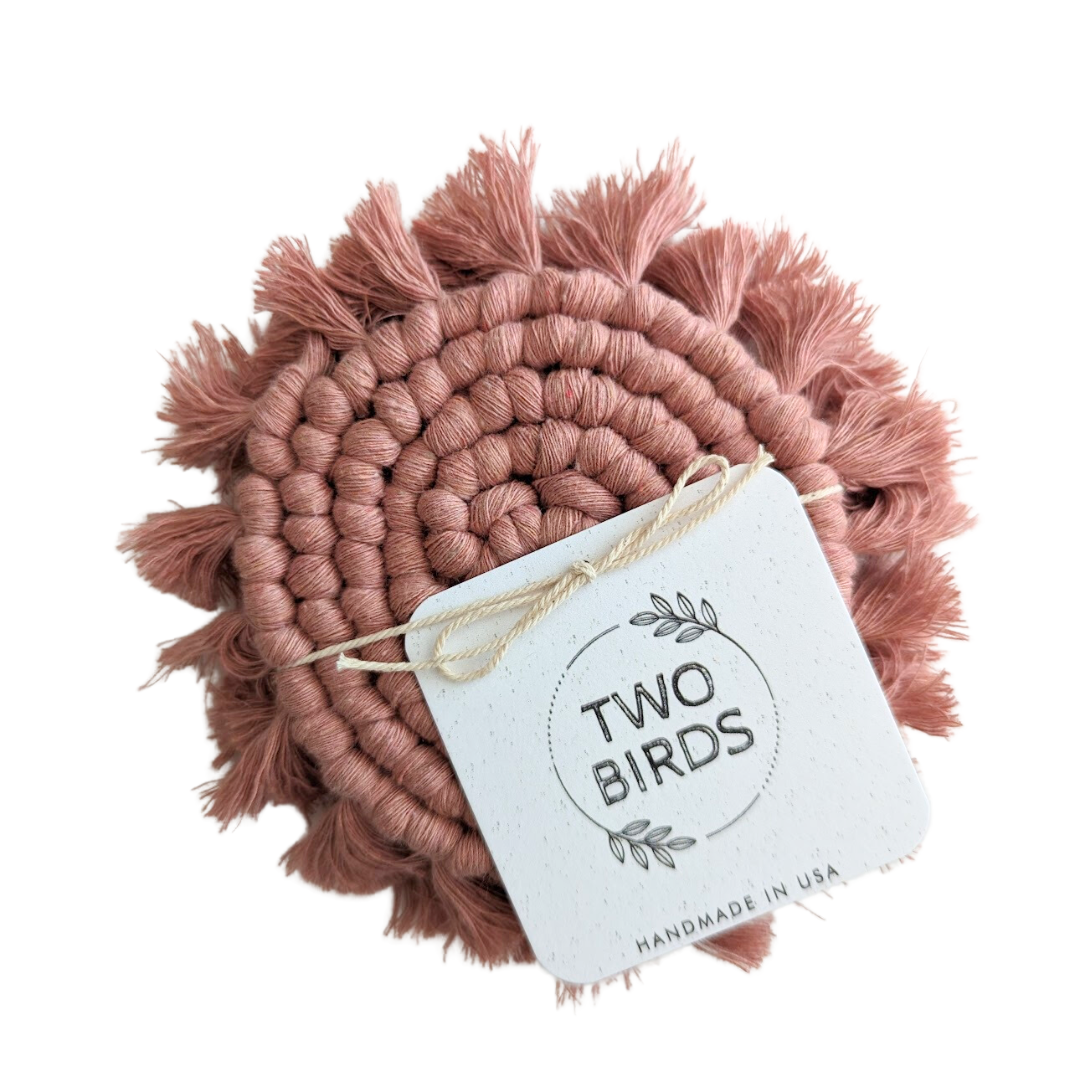 Macrame Set of 2 Coasters - Dusty Pink