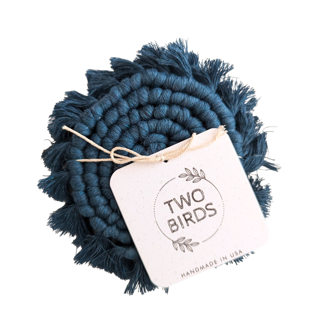 Macrame Set of 2 Coasters - Sapphire