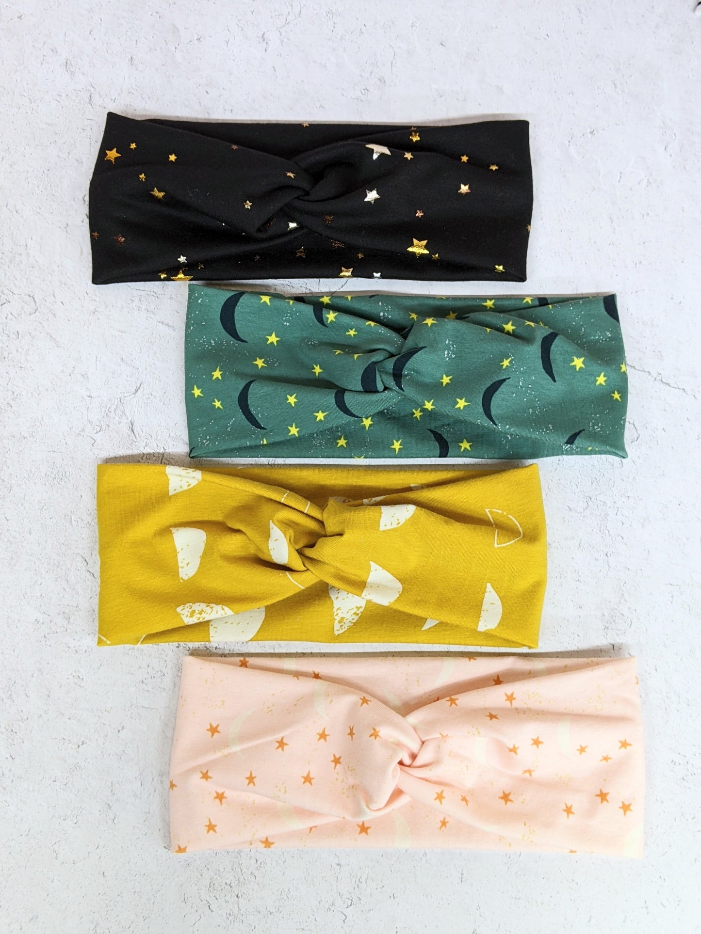 Faux Knot Headband - Moon Phases Mustard