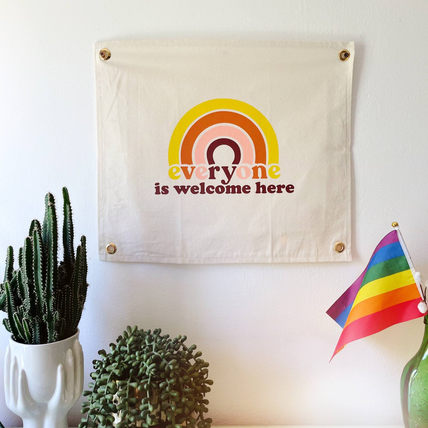 Everyone Is Welcome Here - Large Canvas Banner Flag