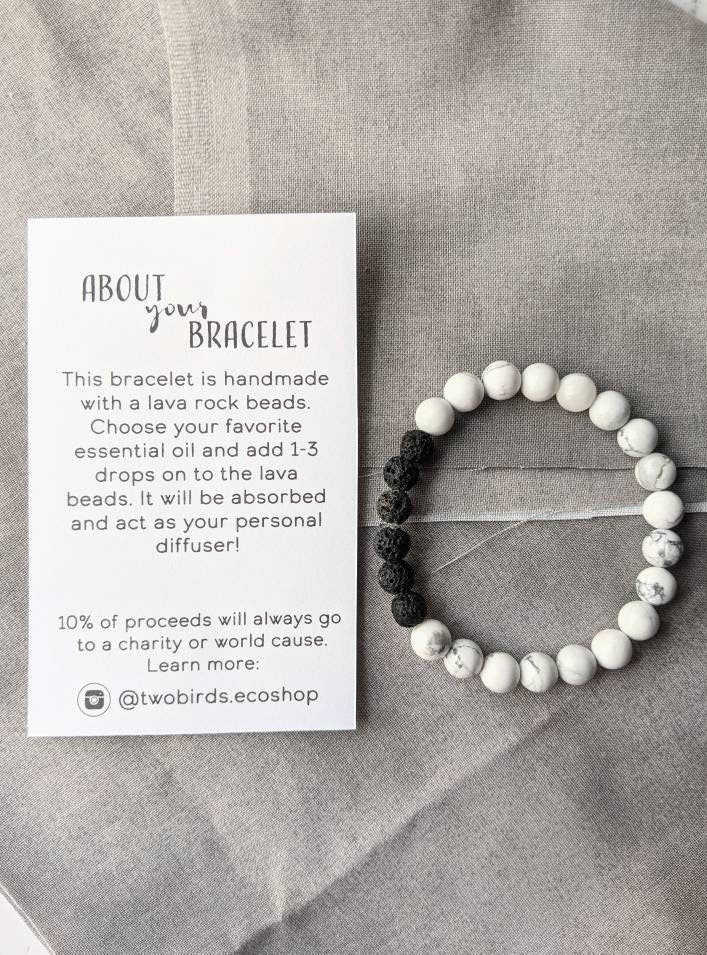 Gemstone Diffuser Bracelet - White Howlite + Lava Rock