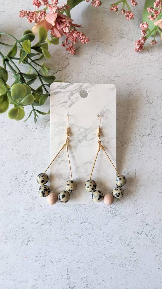 Teardrop Diffuser Earrings - Dalmatian Jasper + Rosewood