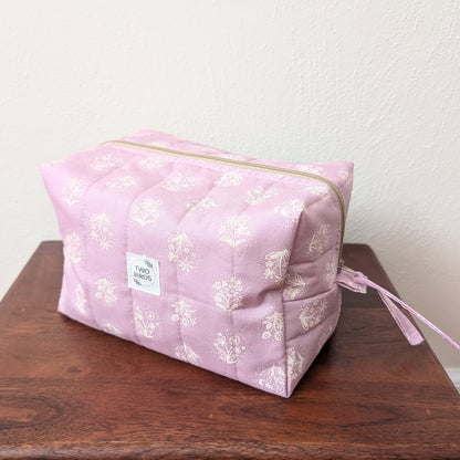 Large Quilted Cosmetic Bag - Lilac Stamp