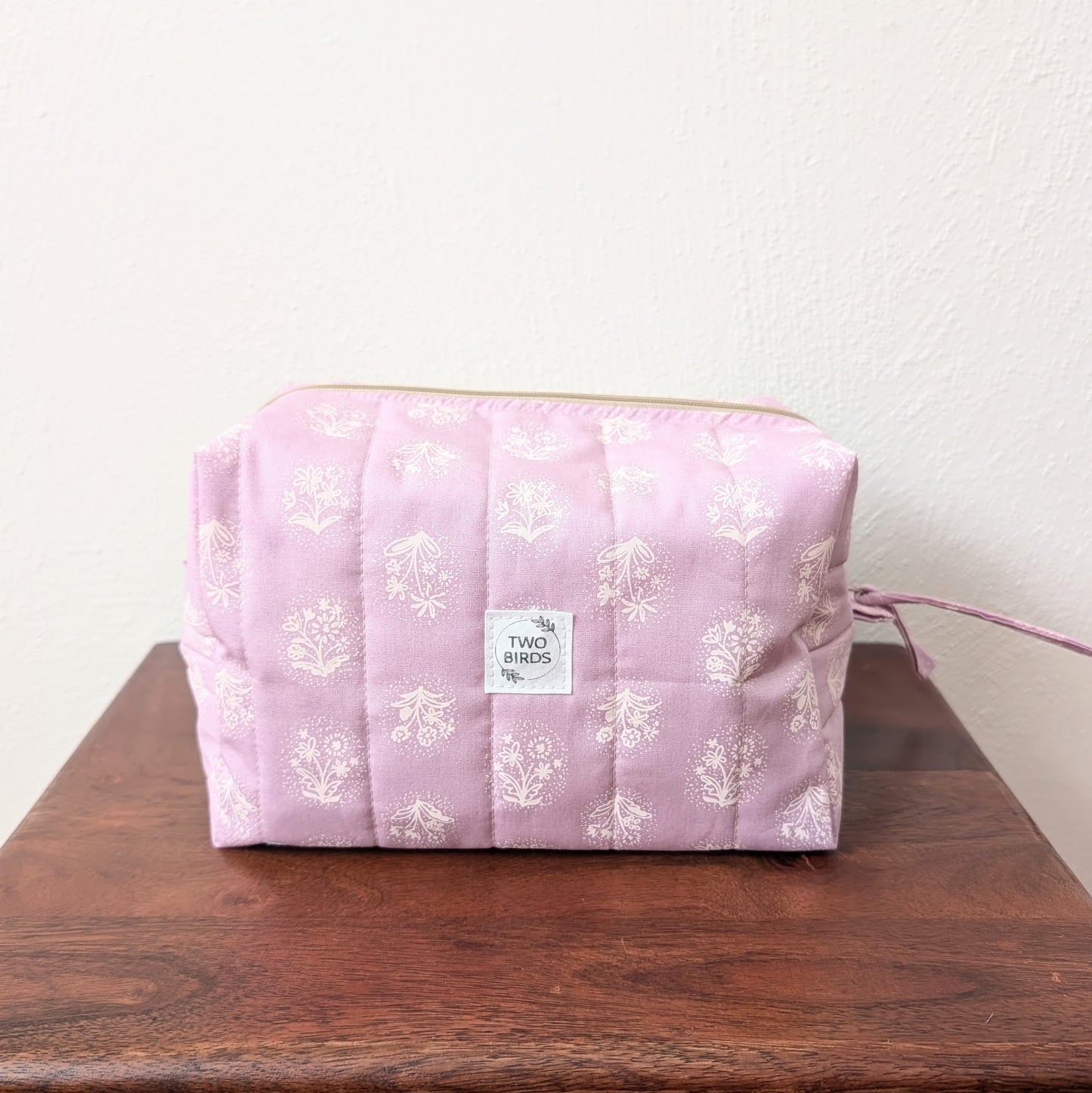 Large Quilted Cosmetic Bag - Lilac Stamp
