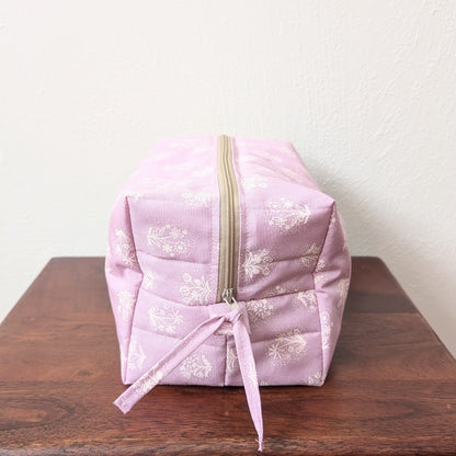 Large Quilted Cosmetic Bag - Lilac Stamp