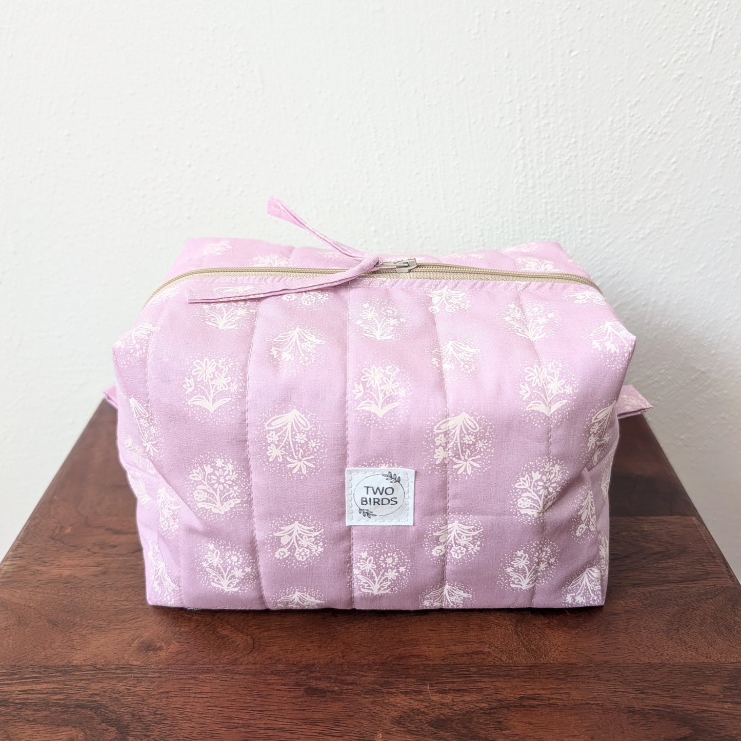 Large Quilted Cosmetic Bag - Lilac Stamp