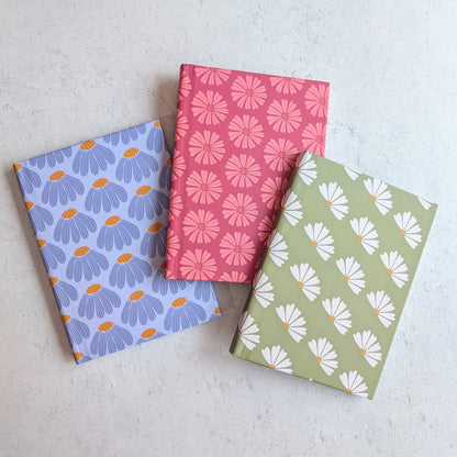 Lined Hardcover Notebook - Stamped Purple Flower