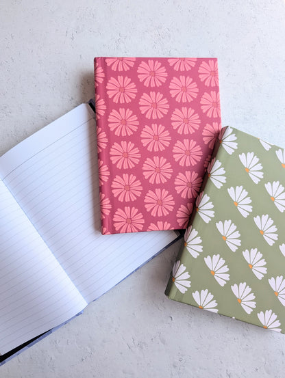 Lined Hardcover Notebook - Stamped Purple Flower