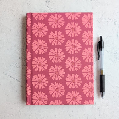 Lined Hardcover Notebook - Stamped Pink Flower
