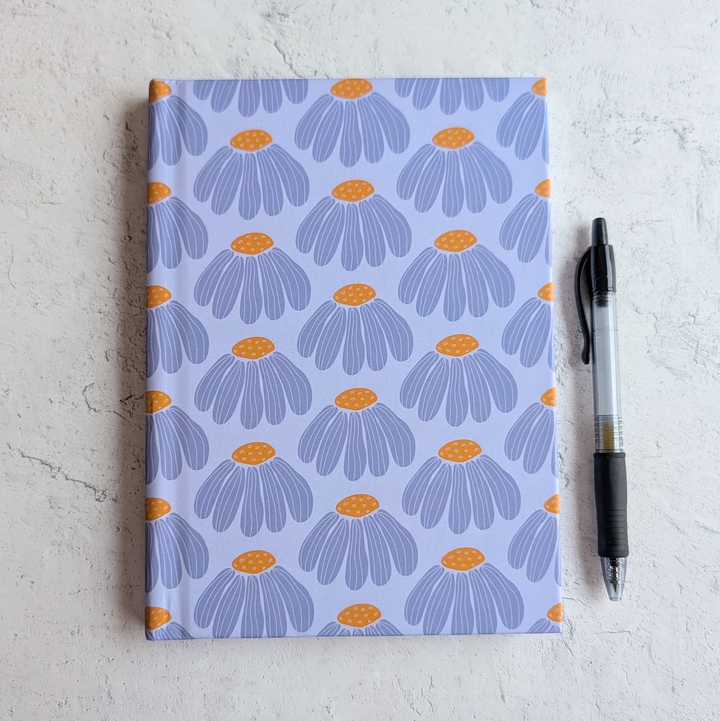 Lined Hardcover Notebook - Stamped Purple Flower