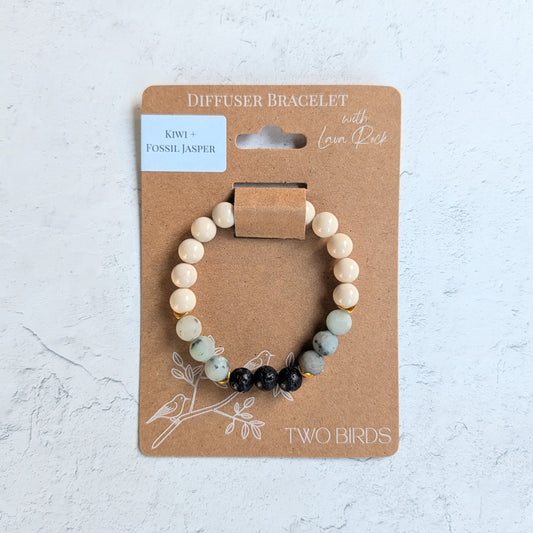 Gemstone Diffuser Bracelet - Fossil Jasper + Kiwi Jasper + Lava Rock