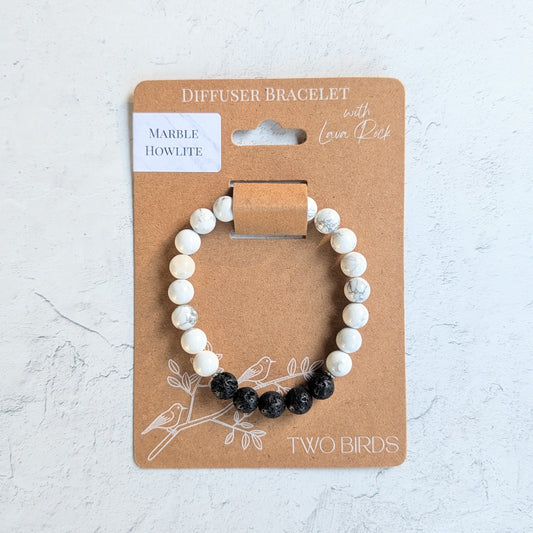 Gemstone Diffuser Bracelet - White Howlite + Lava Rock