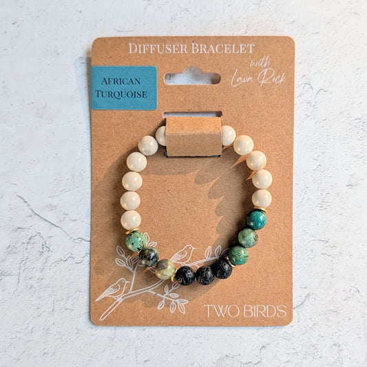 Gemstone Diffuser Bracelet - Riverstone + African Turquoise + Lava Rock