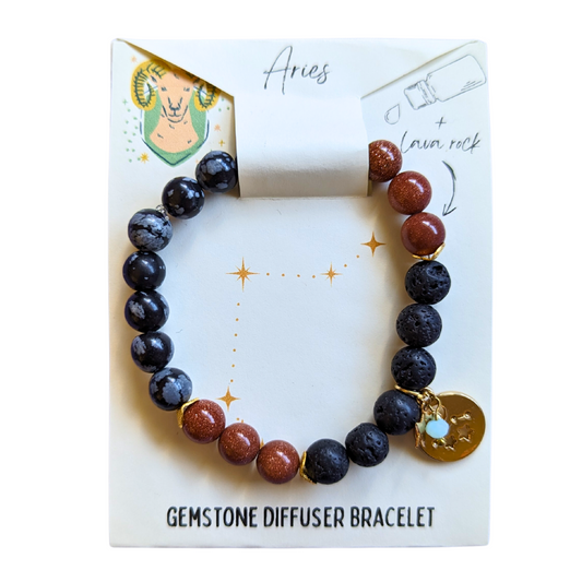 Zodiac Diffuser Bracelet w/ Gold Charm - Aries