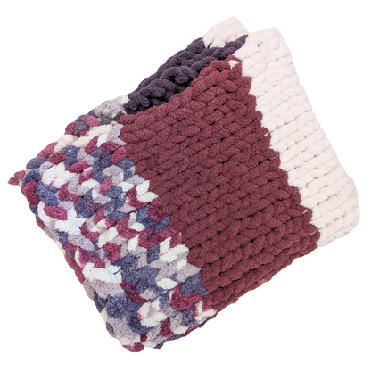 Handmade Chunky Knit Throw Blanket - Mixed Berry