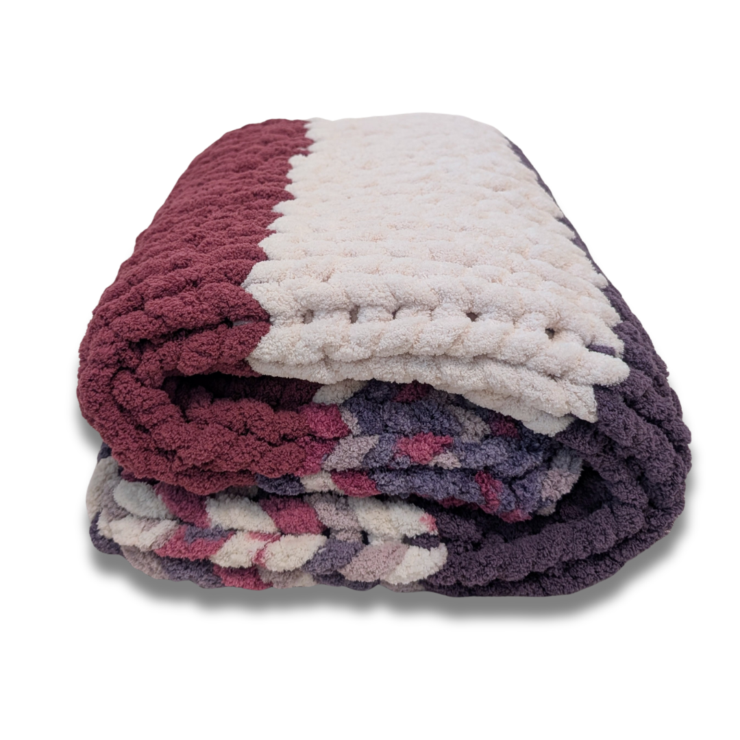 Handmade Chunky Knit Throw Blanket - Mixed Berry