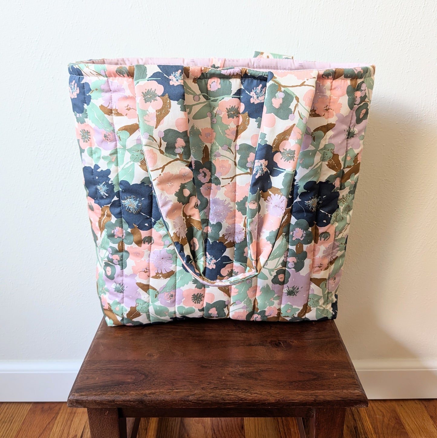 Large Puff Quilted Tote Bag - Meadow Bloom