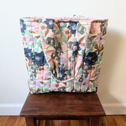 Large Puff Quilted Tote Bag - Meadow Bloom