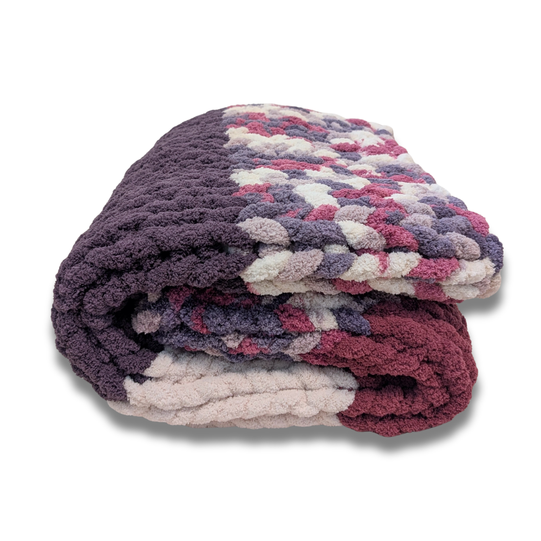 Handmade Chunky Knit Throw Blanket - Mixed Berry