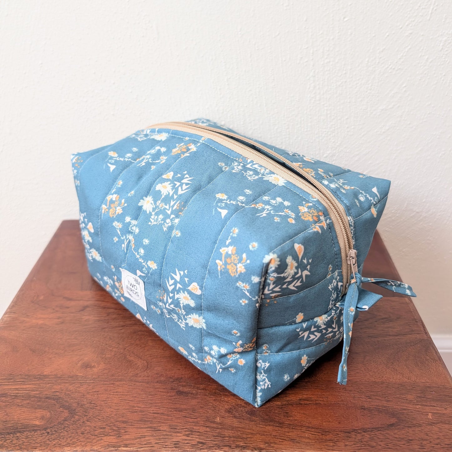 Large Quilted Cosmetic Bag - Blue Chamomile