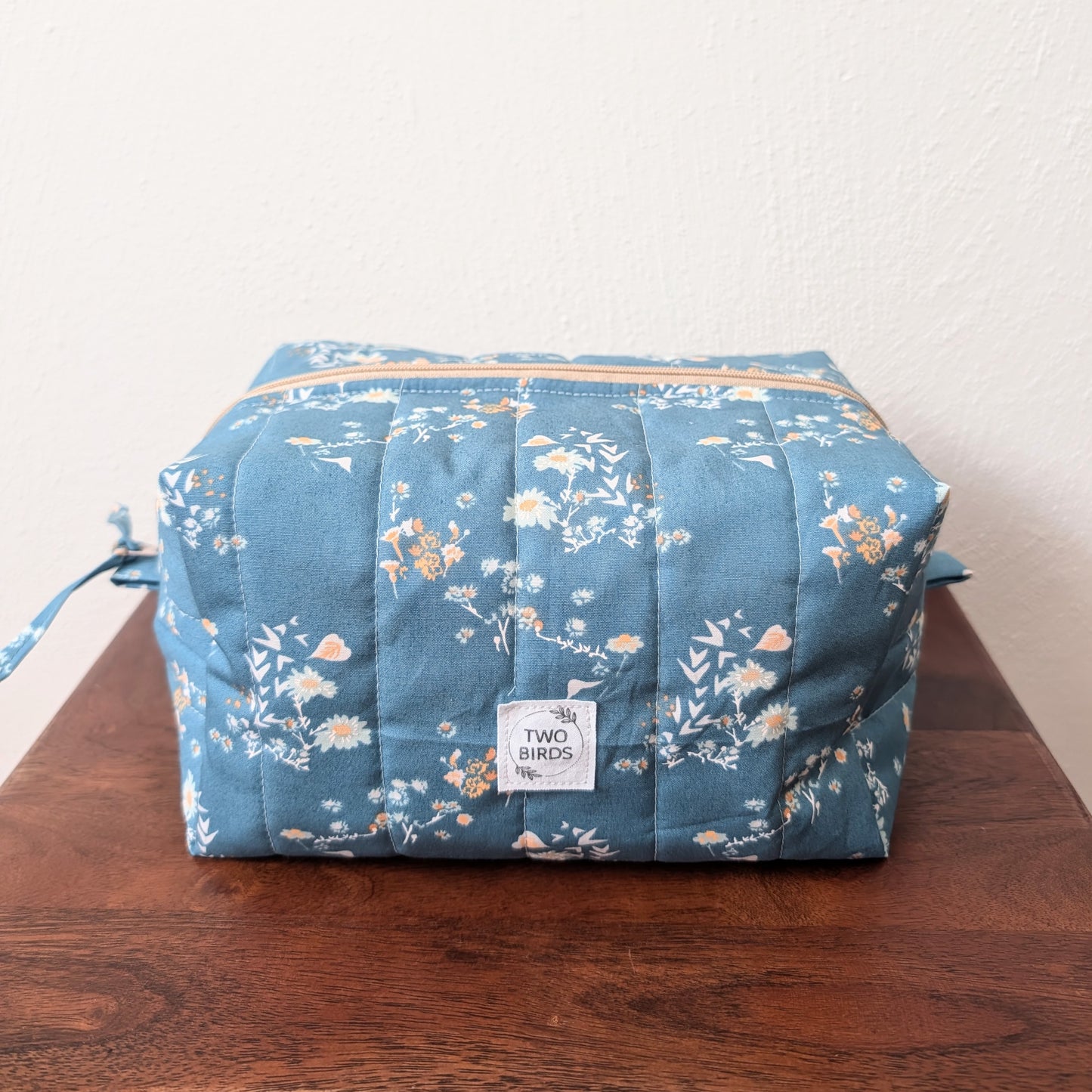 Large Quilted Cosmetic Bag - Blue Chamomile