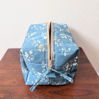 Large Quilted Cosmetic Bag - Blue Chamomile