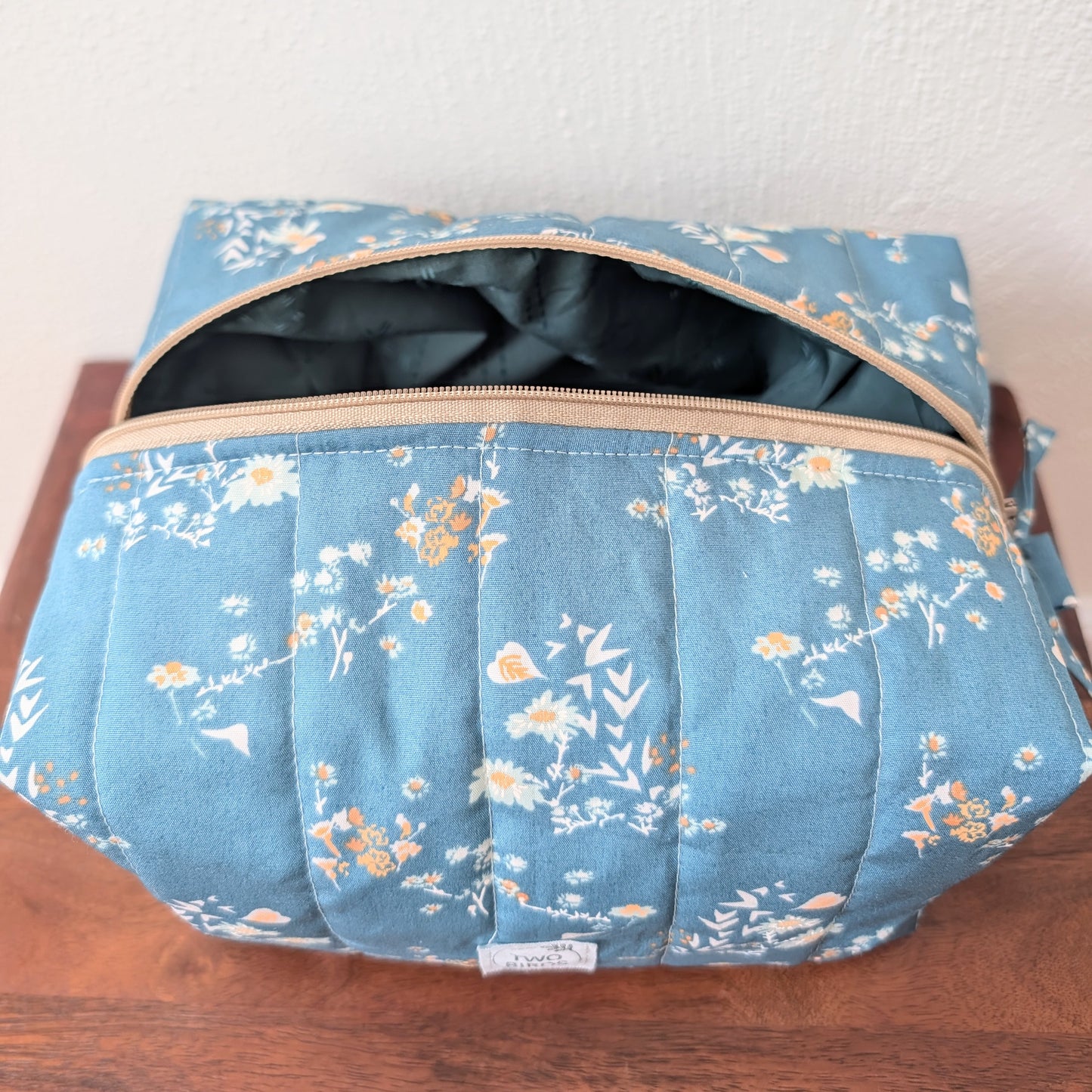 Large Quilted Cosmetic Bag - Blue Chamomile