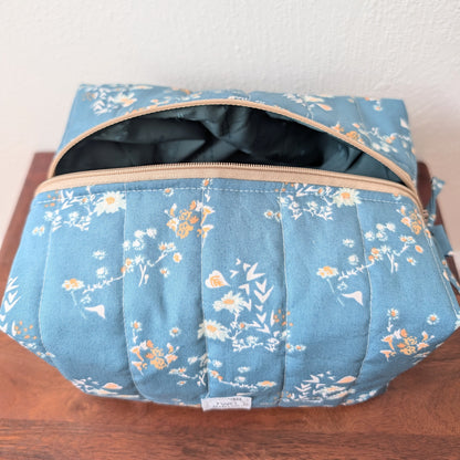 Large Quilted Cosmetic Bag - Blue Chamomile