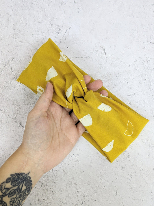 Faux Knot Headband - Moon Phases Mustard