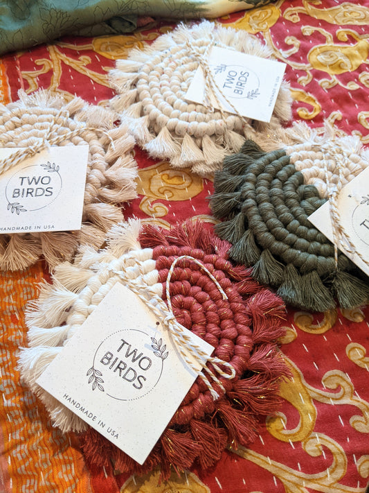 Holiday Macrame Coasters Set of 2