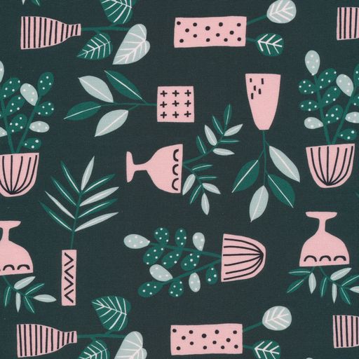 Houseplants on Navy - Printed Quilter's Cotton Fabric by the Yard